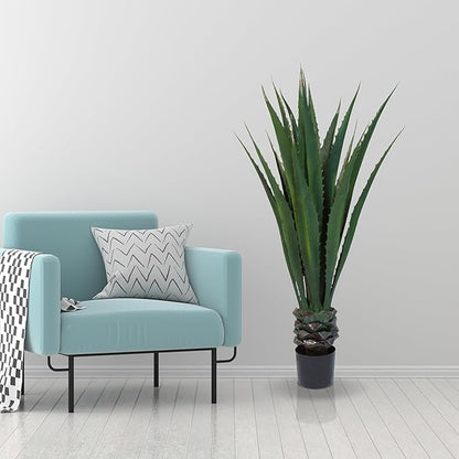 Pure Garden Set of 2 Giant Agave Faux Plants - 52-Inch Fake Succulents with Pots - Artificial Trees Blend Southwestern Style with Modern Home Decor