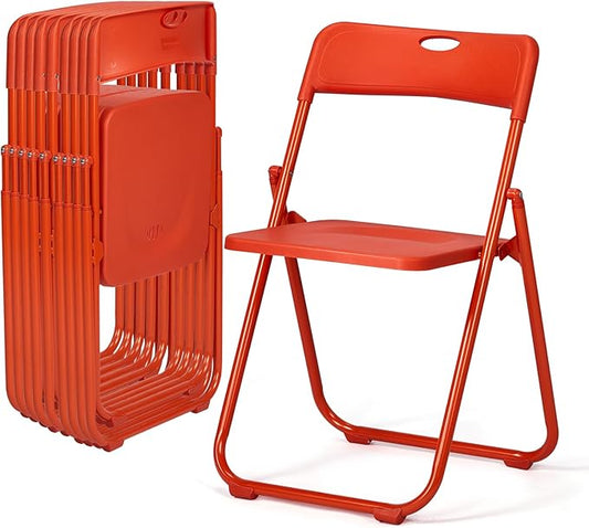 Karl home 10 Pcs Folding Chair, 300LBS Lightweight Foldable Plastic Chair, Reinforced Metal Frame Easy to Fold & Store for Indoor & Outdoor, Wedding, Party, Meeting Room, Patio and Garden, Orange