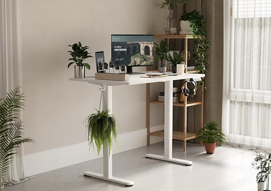 Claiks Electric Standing Desk, Adjustable Height Stand up Desk, 40x24 Inches Sit Stand Home Office Desk with Splice Board, White Frame/White Top
