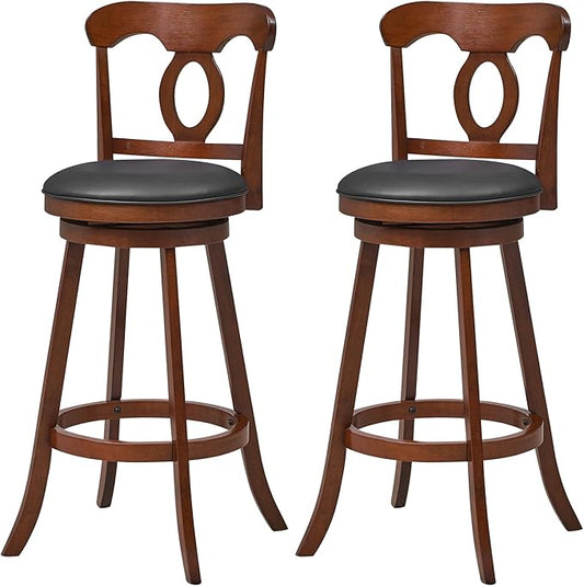 COSTWAY Bar Stools Set of 2, 30 Inch Swivel Bar Height Chairs with Ergonomic Back & Footrest, Vintage Wooden Barstool Set for Kitchen Island, Pub, Bistro, Café, Espresso (2, 30 Inch)