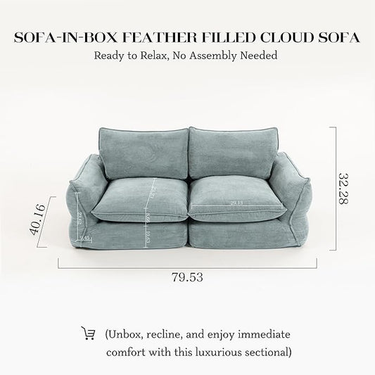 81'' Down Blend Loveseat, Deep Seat Cloud Sofa with Feather-Filled Cushions, Ultra Soft Sink-in Comfort Couch for Living Room, Modern Oversized Sofa – Sky Fog Blue