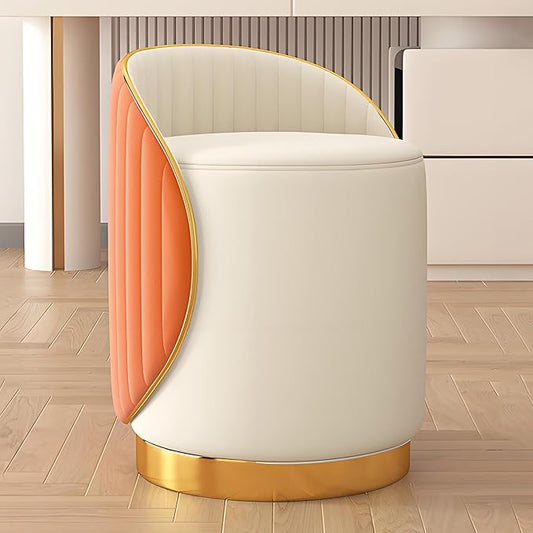 Swivel Round Vanity Stool - with Back Modern Comfy Vanity Chair/upholstered Ottoman Living Room Bedroom Makeup Chair,Orange