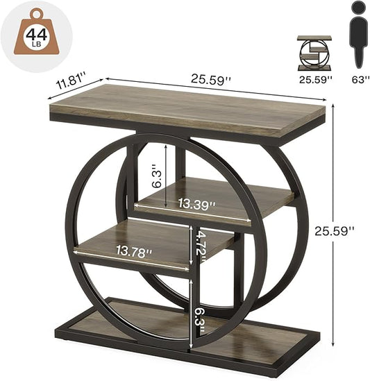 Tribesigns End Table Set of 2, 4-Tier Narrow Side Table with Storage Shelves, Wood Small Sofa Side Table with Geometric Metal Frame, Industrial Bedside Table for Bedroom, Living Room, Grey