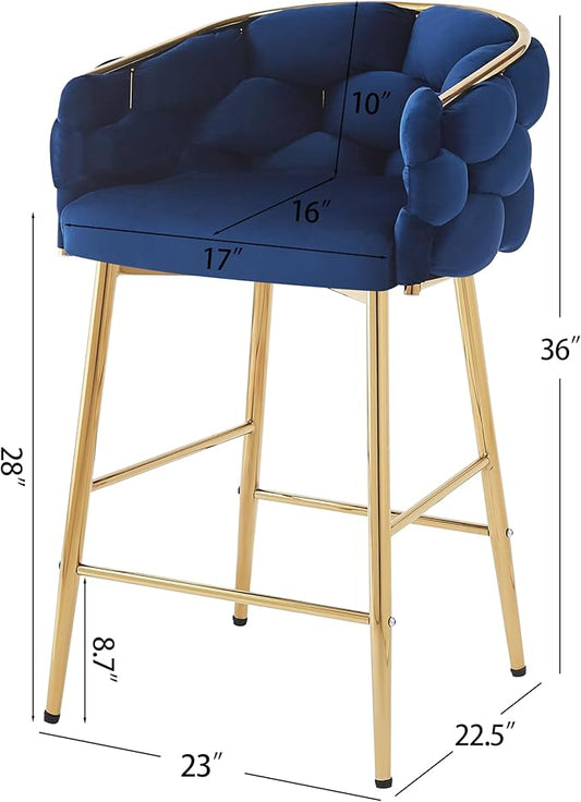 Christopher Knight Home Barrel Counter Stools,Velvet Counter Height Barstools, Modern Luxury Makeup Stool Upholstered Chairs with Gold Legs(Set of 2),Blue