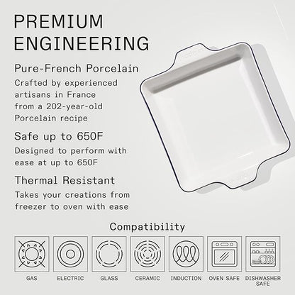 Made In Cookware - Square Baking Dish - Navy Rim - Hand Crafted Porcelain - Professional Bakeware - Made in France
