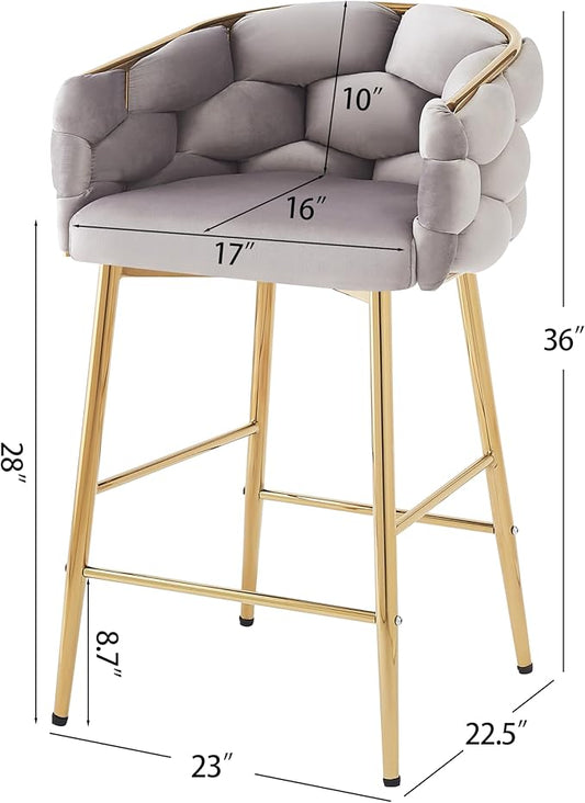 Christopher Knight Home Barrel Counter Stools,Velvet Counter Height Barstools, Modern Luxury Makeup Stool Upholstered Chairs with Gold Legs(Set of 2),Gray