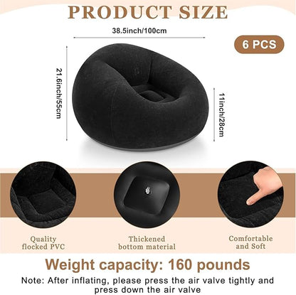 Realspring 6 Pcs Bean Bag Chairs for Adults Inflatable Chairs with Electric Air Pump,Blow up Couch Folding Portable Inflatable Couch Lazy Sofa for Reading Living Room Camping (Black)