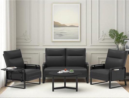 Modular Cloud Sectional Couches for Living Room, Faux Leather Loveseat & Accent Chairs Set of 2, Upholstered Sectional Sofa Set for Office, Black