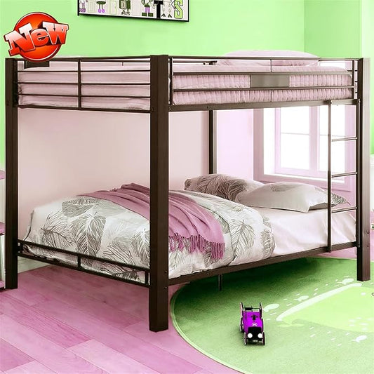 Latest Upgrade & Stronger Steel Queen Over Queen Bunk Bed, Heavy Duty Thickened More Rust-Proof Metal Bunk Queen Bed with Enhanced Legs & Slats (Easier Assembly)