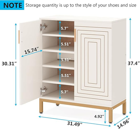 Tribesigns Shoe Cabinet with Doors, 20 Pairs Entryway Shoe Storage Cabinet with Shelves, 5-Tier Modern Free Standing Shoe Racks Storage Organizer for Closet, Living Room, Bedroom (White/Gold)