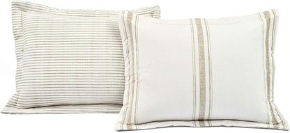Lush Decor Farmhouse Stripe Reversible Cotton Comforter Set, 3 Piece Set, Full/ Queen, Neutral - Cozy Farmhouse Bedding Set - Rustic Decor - Striped Comforter - Modern Farmhouse Bedroom Decor