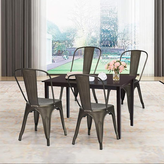 COSTWAY 18 Inch Dining Chair Set of 4, Industrial Vintage Stackable Metal Chairs, Outdoor Indoor Stools with Detachable High Backrest for Home, Kitchen and Cafe Bar Use