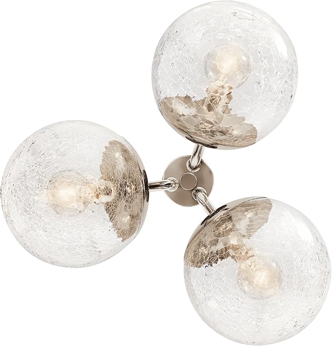 KICHLER Silvarious 3-Light Convertible Pendant, Soft Modern Light with Clear Crackled Glass in Polished Nickel, for Hallway, Dining Nook, Bedroom or Kitchen (9.5" x 16.5"), 52700PN