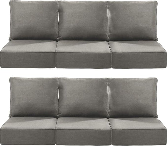 Luxury 24x24x6 Inch Outdoor Deep Seat Cushions Set of 6 - Comfortable Patio Zipper Chair Cushion for Outside Sets Wicker Dining Rocking Swivel Chairs Loveseat Couch Sectional Sofa - Grey