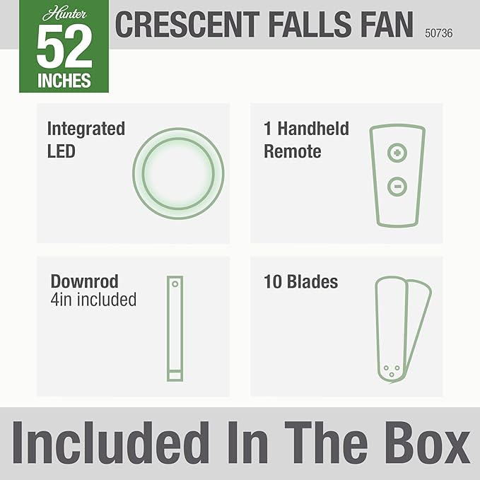 Hunter Crescent Falls Indoor/Outdoor Ceiling Fan with LED Light and Remote Control