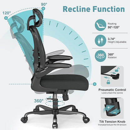 ZZH Ergonomic Office Chair Set of 10 with Adjustable Lumbar Support and Headrest, Mesh Home Office Desk Chair with Wheels and Flip-up Arms, Black