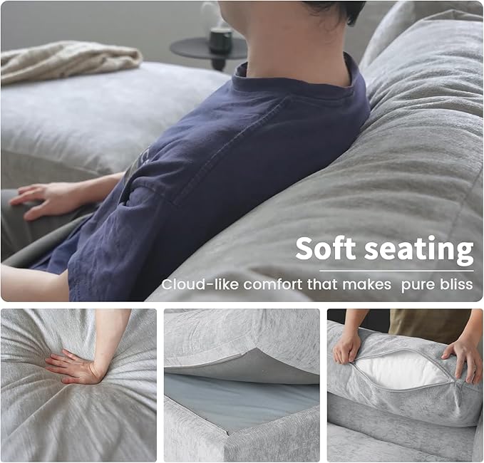 WJShome Cloud Couch Modular Sectional Sofa,100.5" V Shaped Couch, Convertible Wide Seater with Ottoman, 6 Seater for Living Room Set,Covers Washable&Replaceable,Gray