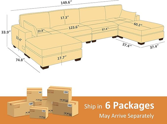 VANOMi Large Modular Sectional Sofa, Oversized Couch with Charging Station, Cloud Couch Deep Seat Sofa with Thick Cushion, Convertible Sectional Couches for Living Room Office Apartment
