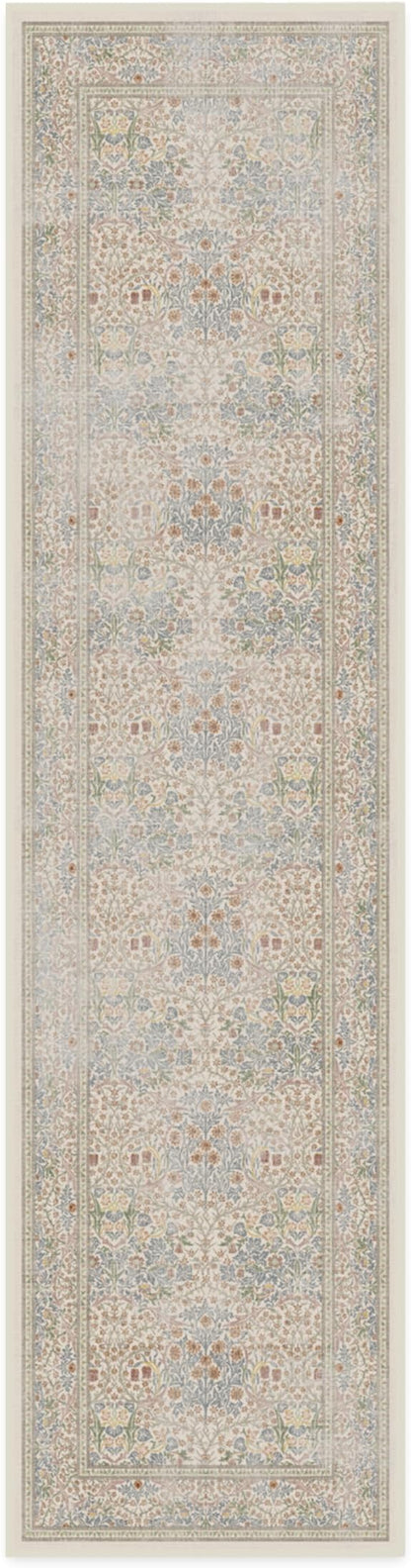 RUGGABLE x Morris & Co Machine Washable Runner Rug – Blackthorn Ivory Blue 2.5x10, Stain-Resistant, Non-Slip – Washable Rug for Hallway, Entryway, Living Room & Kitchen–with Cushioned Pad