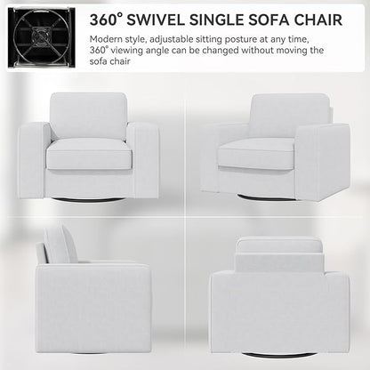 Swivel Accent Sofa Chair Set of 2, 360 Degree Rotation 36'' Width Oversized Thick Cusion Armchair Linen Fabric Single Padding Soft Living Room, Office White