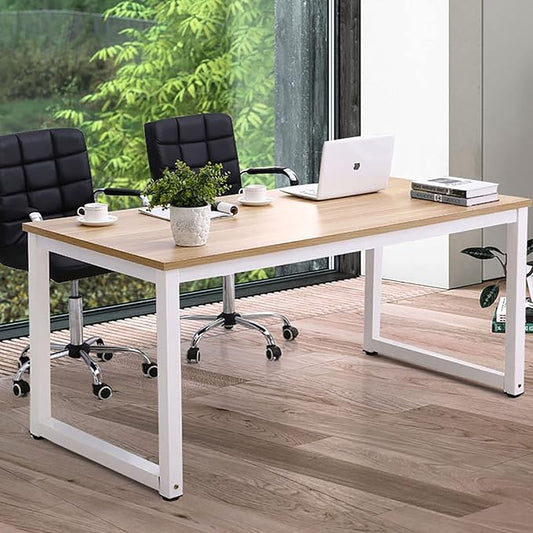 NSdirect Modern Computer Desk 63 Inch Large Office Desk, Writing Study Table for Home Office Desk Workstation Wide Metal Sturdy Frame Thicker Steel Legs, White