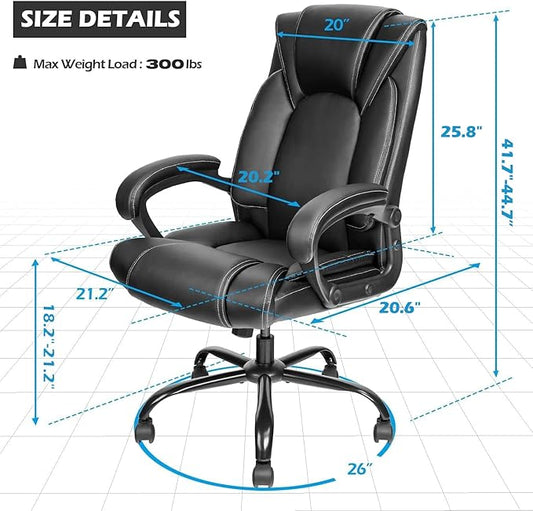 OUTFINE Office Chair Executive Office Chair Desk Chair Computer Chair with 5-Year hydrolysis-Resistant Leather Spring Cushion Ergonomic Support Tilting Function Upholstered in Bonded Leather Black