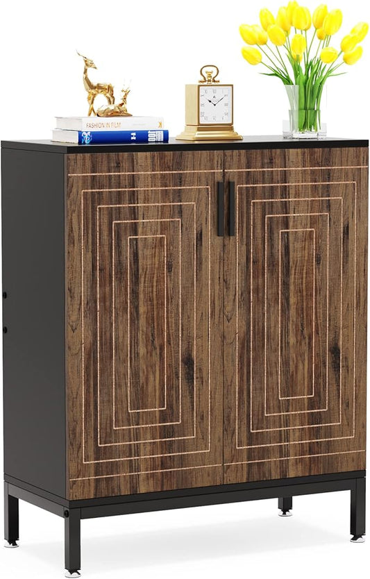 LITTLE TREE Shoe Cabinet with Doors, 20 Pairs Entryway Shoe Storage Cabinet Modern Storage Organizer for Closet, Living Room, Bedroom (Brown/Black)