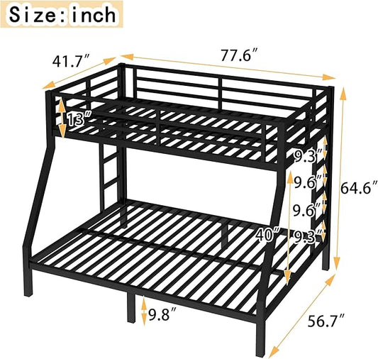 Bellemave Twin Over Full Bunk Bed for Teens, Twin Over Full Bunk Bed Frame with 2 Side Ladder and Full Length Guardrail, Easy Assemble Bunkbeds, Noise Reduced, Mattress Not Included, Black