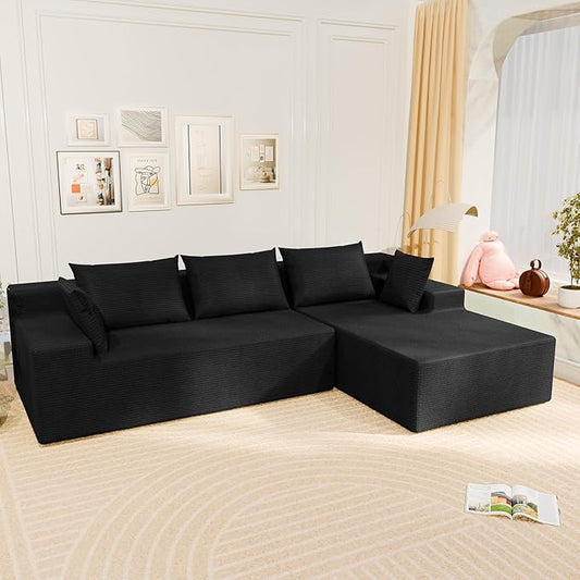 LEVELEVE 107" Cloud Sectional Couch with Deep Seat，Modern Modular Sofa with L-Shape Chaise，No Assembly Required, Upholstered Couches for Living Room Bedroom(Black,Right Facing Chaise)