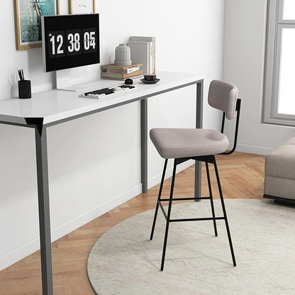 COSTWAY Bar Stools Set of 2, 29” Upholstered Bar Height Chairs with Back, 360° Swivel Bar Chairs with Heavy-Duty Metal Legs and Footrests, Fabric Seat for Kitchen Island, Dining Room, Bar (2, Beige)