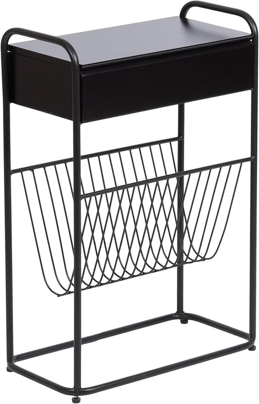 Kate and Laurel Kura Elegant Narrow Side Table, 19 x 9 x 26, Black, Modern Glam Slim Lift-Top Living Room End Table with Bottom Wire Rack for Entryway or Family Room Storage
