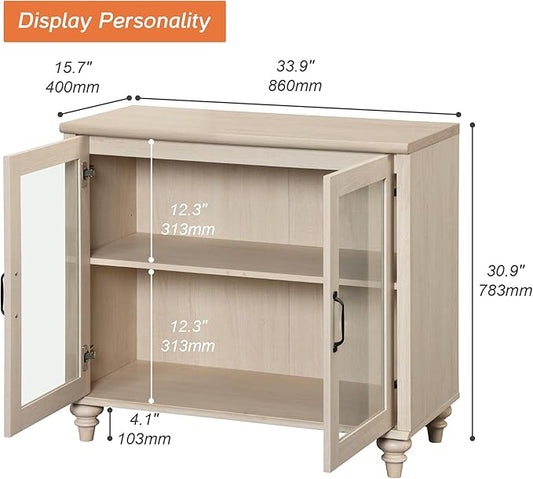 WAMPAT 5 Tier Bookshelf 72" Tall Bookcase with Glass Doors,Large Farmhouse Display Book Shelf with Adjustable Shelves and Storage Cabinet，Library Wood Bookshelves for Living Room,Kitchen, Light Oak
