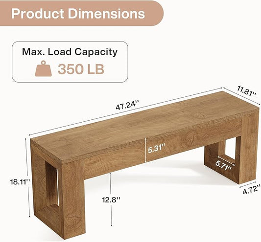 Tribesigns 47" Entryway Bench, Farmhouse Long Bench Seat for Dining Room, Living Room, Entryway, Hallway, Wood Color