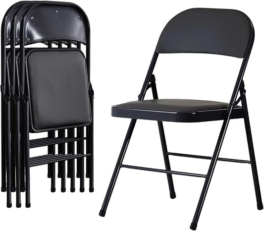 4 Pack Black Folding Chairs with Padded Cushion and Back, Portable Heavy Duty Metal Frame Commercial Seat with 330-LBS Capacity, Foldable Indoor Outdoor Chairs for Office Party Events Kitchen Dinning