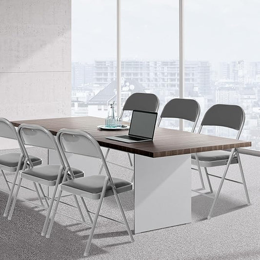 6 Pack Folding Chairs with Padded Seats, Padded Folding Chair with Steel Frame for Events Home Office, Pu Leather Folding Chair Grey
