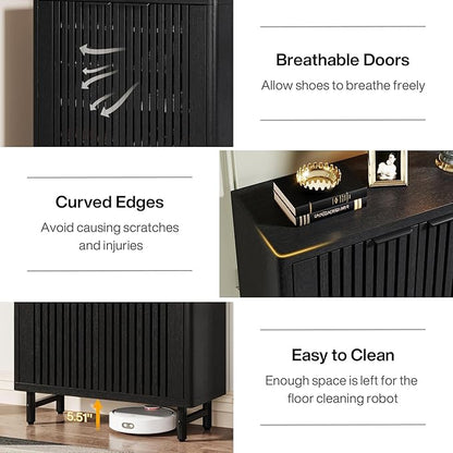 Tribesigns Shoe Cabinet with Shutter Doors, 6-Tier Entryway Shoe Cabinet with Adjustable Shelves, Wooden Modern Rack Organizer for Entryway, Hallway, Closet, Living Room, Black
