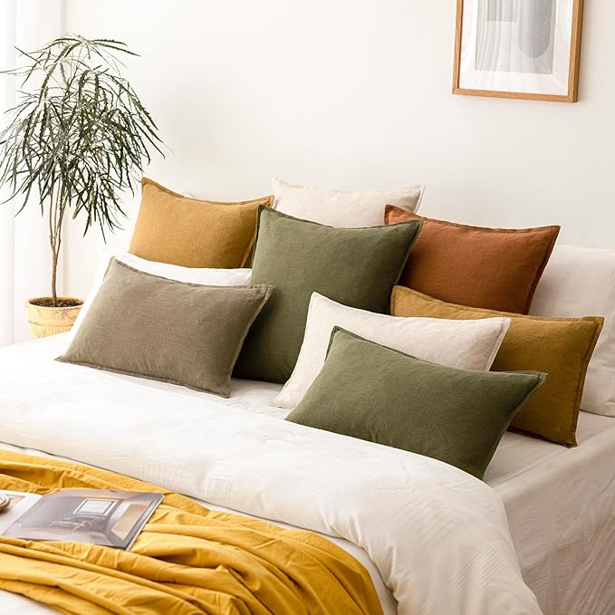 Foindtower Pack of 2, Decorative Linen Soild Throw Pillow Covers Neutral Farmhouse Pillowcase Soft Accent Lumbar Cushion Case for Couch Sofa Bedroom Living Room Home Decor Orange Brown 12 x 20 Inch