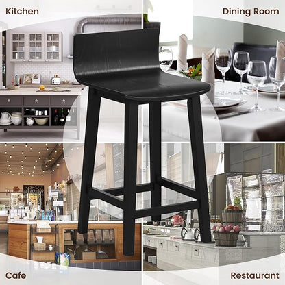 COSTWAY Solid Wood Bar Stools Set of 2, 24.5-inch Counter Height Chairs with Low Back and Footrest, Farmhouse Wooden Armless barstools for Kitchen Island, Dining Room, Cafe, Breakfast, Black