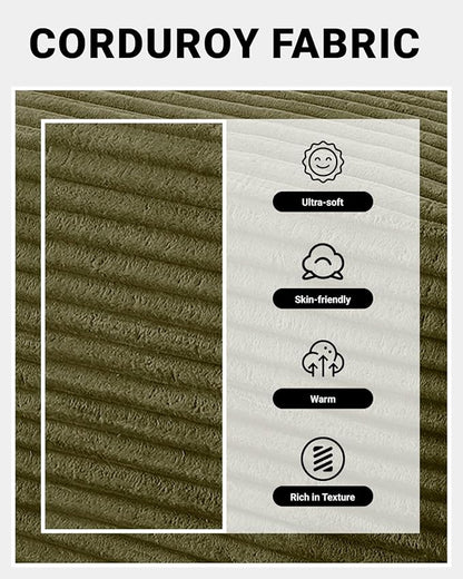 95 Inch Cloud Sectional Couch,Modular Sectional Sofa with Deep Seat,Modern Corduroy Boneless Couches with L-Shape Chaise for Living Room Bedroom,No Assembly Required (Green, Left Facing Chaise)