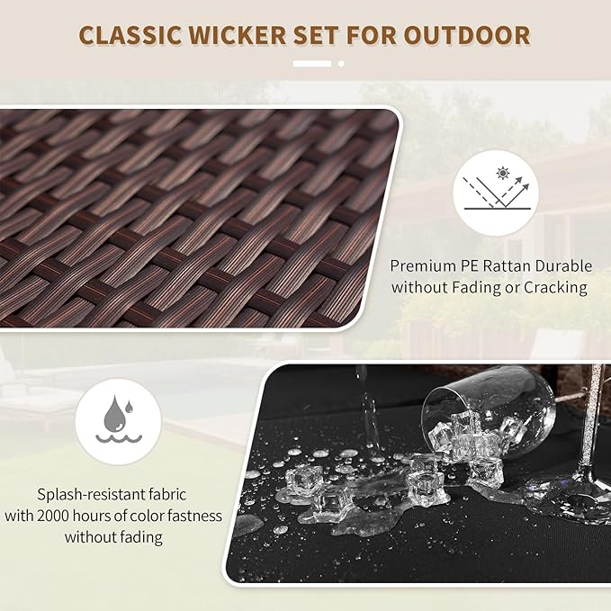NICESOUL 8 Seater Modern Outdoor Seating Group, Plus Size Big Wicker Patio Modular Sectional with Ottoman, 29.3'' High Back Comfy Conversation Sets for Outside, Brown Rattan and Black Cushion