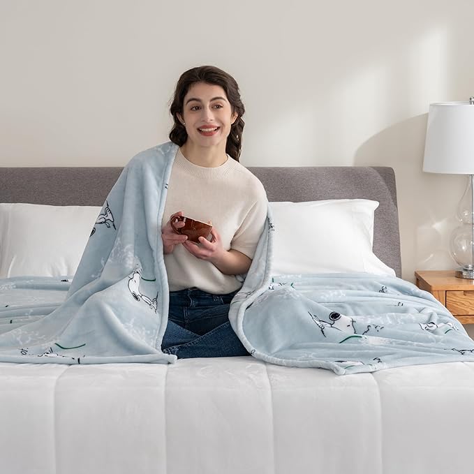 Berkshire Blanket Peanuts® VelvetLoft® Cute Character Snoopy Plush Blanket,Peanuts Snoopy Make A Wish Spring Blue,Twin 60 in x 90 in (Official Peanuts® Product)