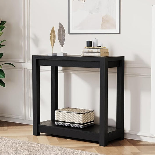 32" Entryway Table, Long Narrow Console Table with Shelves, Farmhouse Wood Sofa Table Behind Couch, Rustic Entry Table for Hallway, Living Room or Foyer, Black