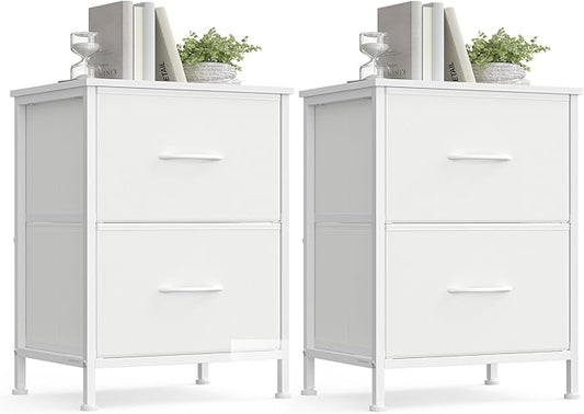 SONGMICS BELLAH Collection - Dressers for Bedroom, Chest of Drawers, Nightstands, 2 Drawers, Storage Organizer Unit, Closet, Entryway, Set of 2, Modern, Cloud White and Snow White ULGS112WH03S