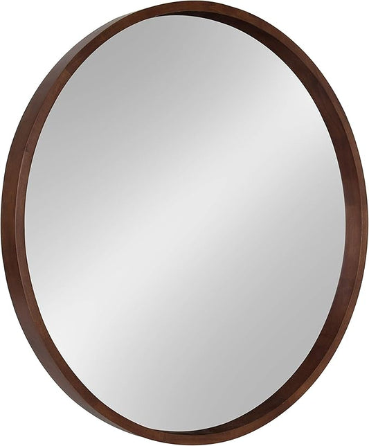 Kate and Laurel Hutton Round Decorative Wood Frame Wall Mirror, 30 Inch Diameter, Walnut