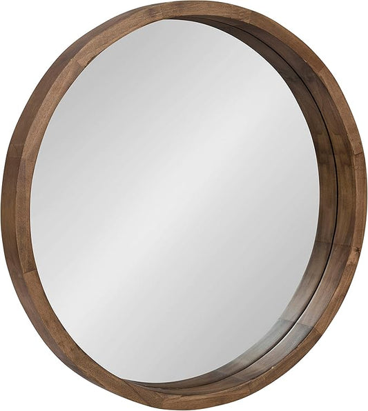 Kate and Laurel Hutton Round Decorative Modern Wood Frame Wall Mirror, 22 Inch Diameter, Natural Rustic