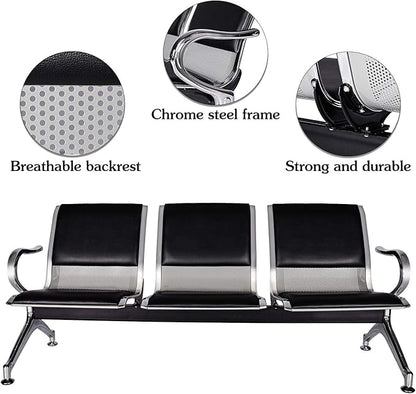 Kinsuite 5-Seat PU Leather Reception Bench - 2pcs Waiting Room Chairs with Arms & Non-Slip Foot Mats, Reception Chairs Guest Chair for Office Airport Bank Salon, Black