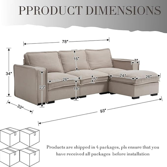 Modern Sectional Sofa for Living Room, Upholstered 2-Seater Modular Couches Linen Fabric Love Seat for Home Furniture, Oatmeal