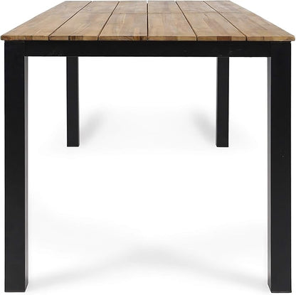 Christopher Knight Home Zak Outdoor 71" Acacia Wood Dining Table, Teak Finish, Black