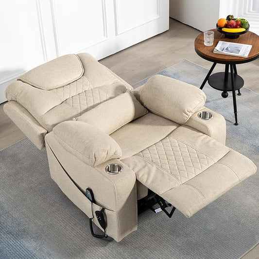 Oversized Lazy Boy Recliner Chair, 2 Motor Leather Recliner, Nursing Lift Chair with Massage and Lumbar Heating, Functional Adult Power Recliner with Cup Holders