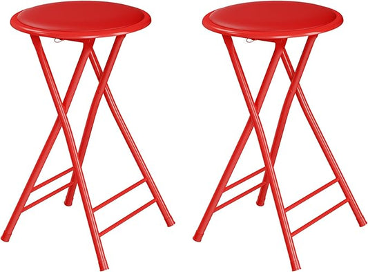 Lavish Home Folding Stool Set - Set of Two 24-Inch Padded Stools with 225lb Capacity for Kitchen, Dorm, or Rec Room - Portable Stools for Adults - Collapsible Sitting Stool Set for Seating (Red)